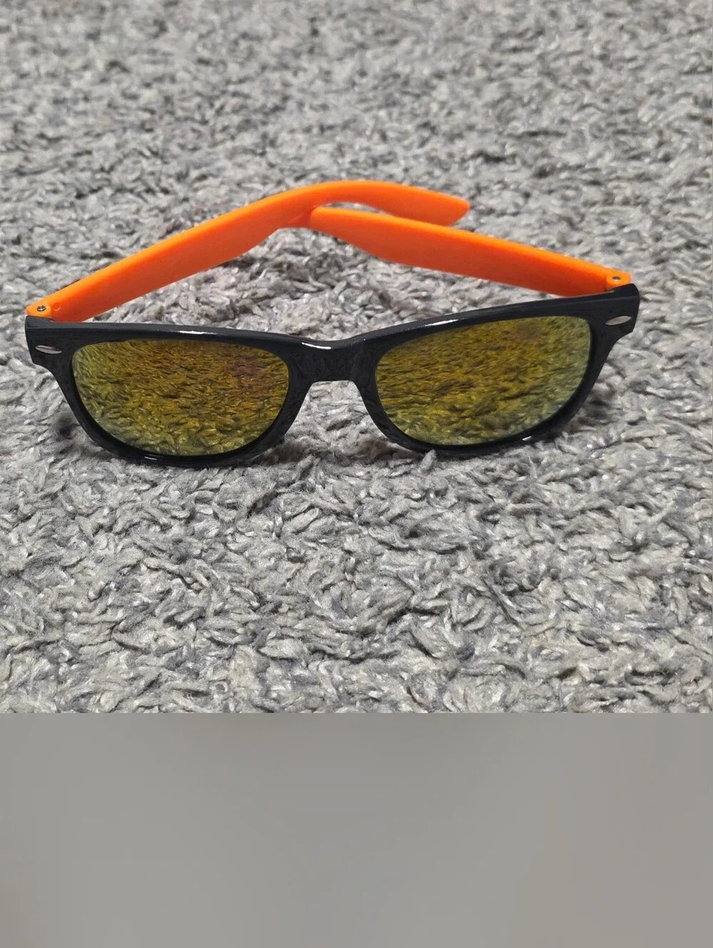 Men's Black Frame Sunglasses with Orange Temples and Yellow Mirrored Lenses